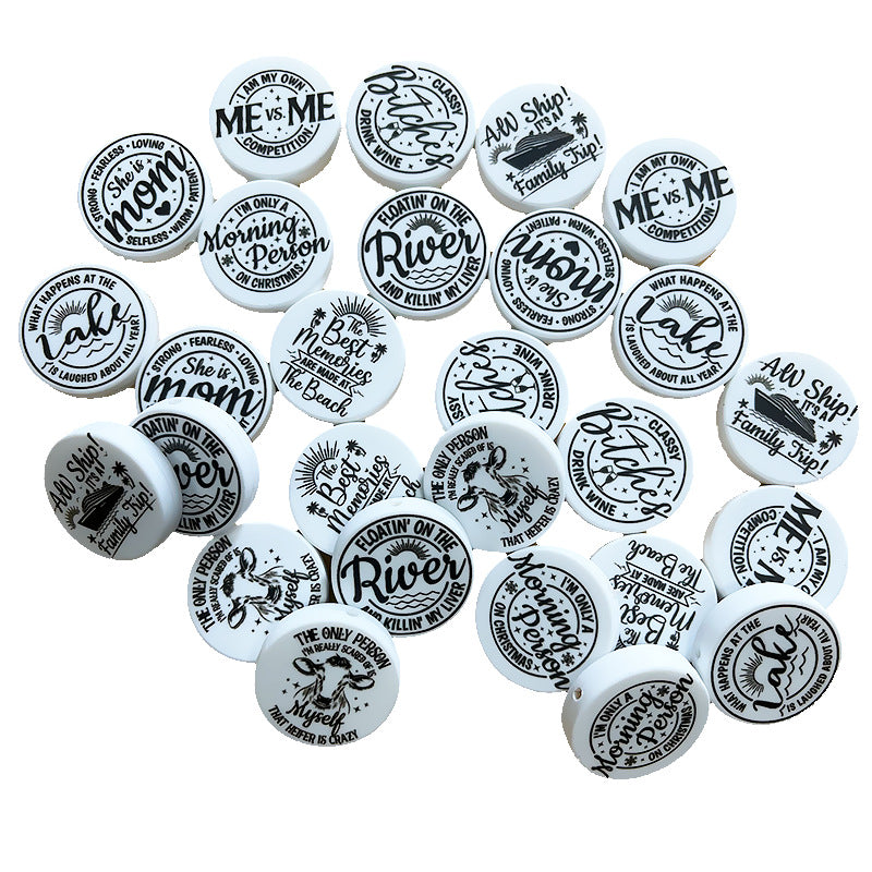 Wholesale of 3PCS English Silicone Printed Beads